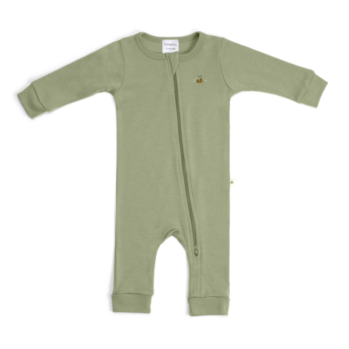 Arctic Adventure Merino Zip Baby grow in Moss from dimples in new zealand:image,small_image,thumbnail