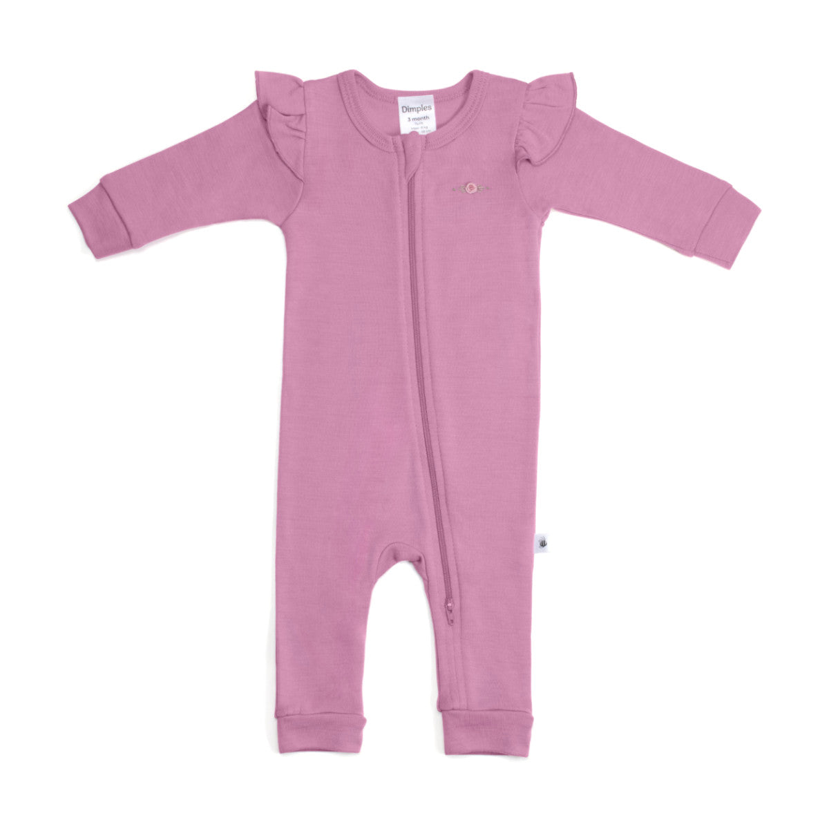 Orchid Merino Frill Zip Baby grow from arctic adventures winter collection from dimples nz:image,small_image,thumbnail