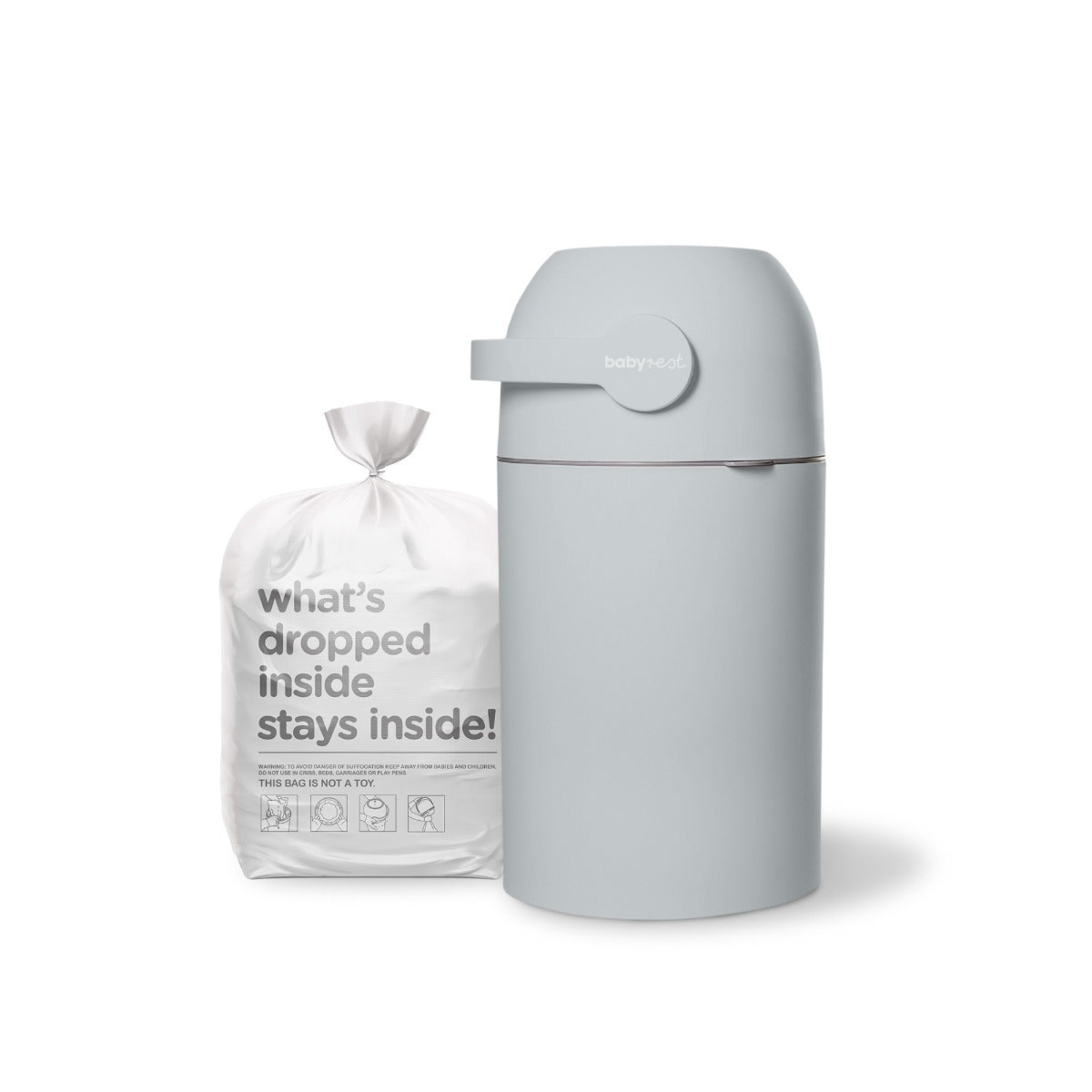 Babyrest Aster Nappy Bin in Grey colour with refill bag.