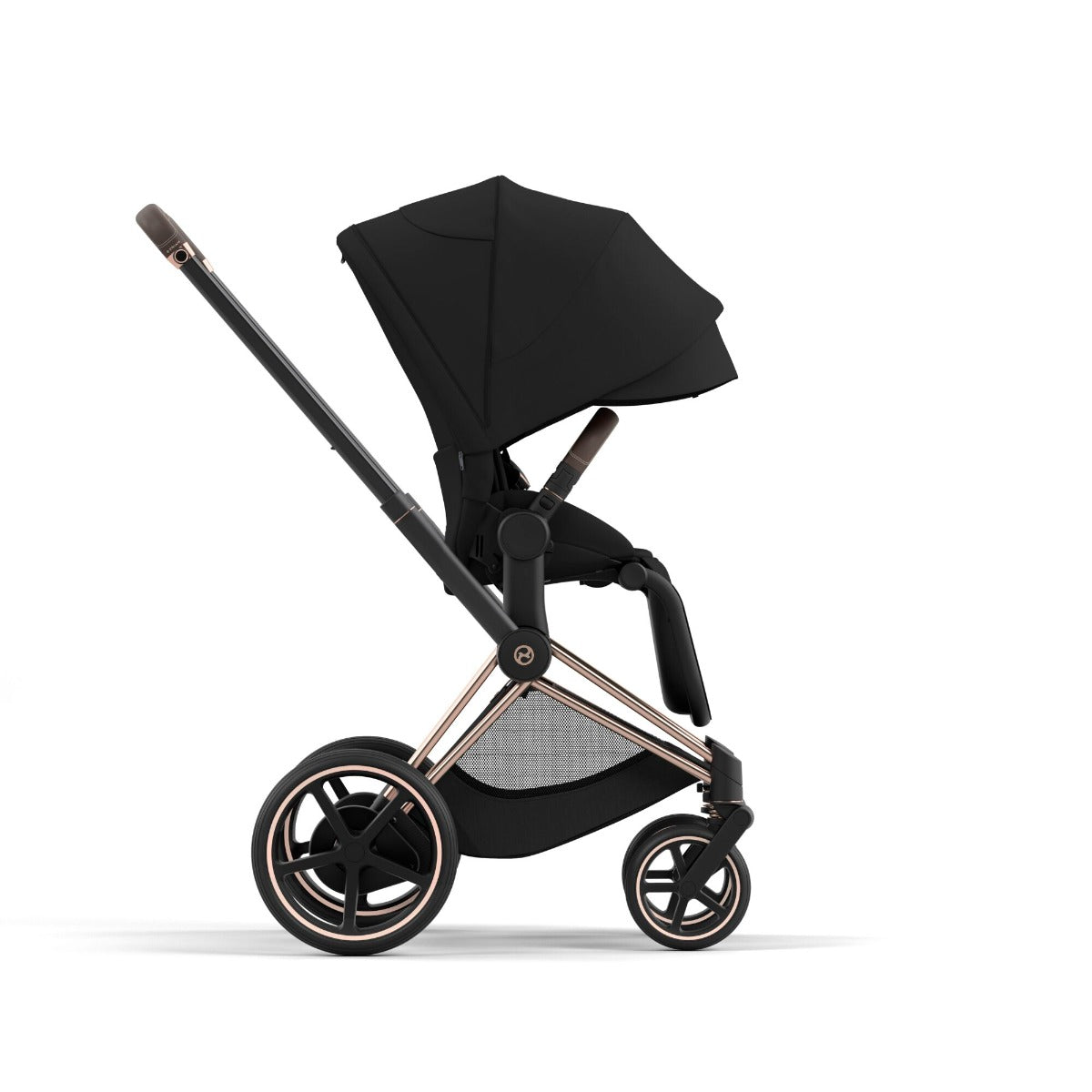 Cybex ePriam Pram 2022 in Rose Gold + Stardust Black Plus forward facing