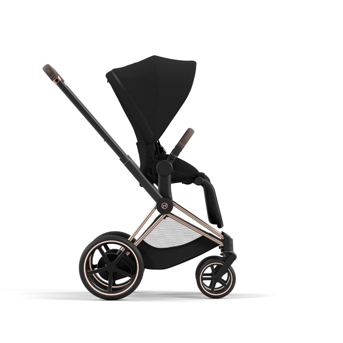 Cybex ePriam Pram 2022 in Rose Gold + Stardust Black Plus forward facing
