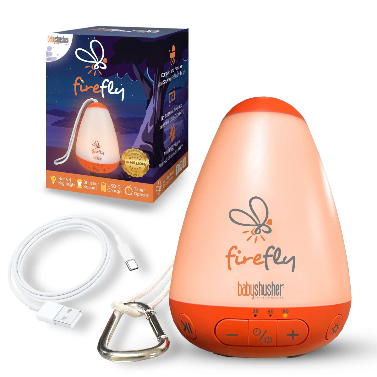 Firefly baby soother and night light from Baby Shusher with a cable