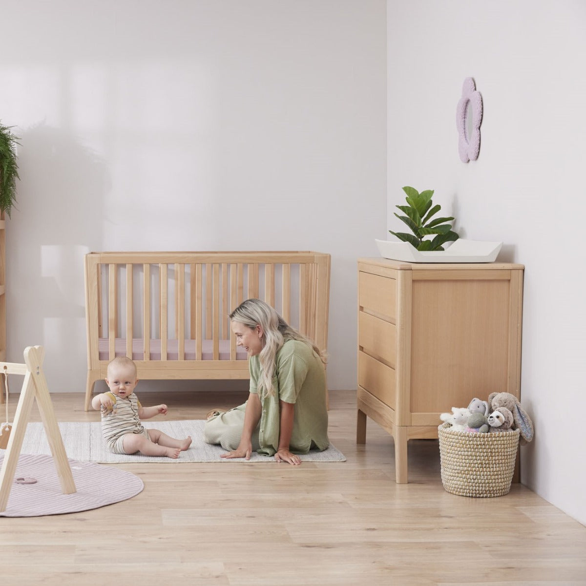 Babyrest Amara Cot in Beech in a Nursery