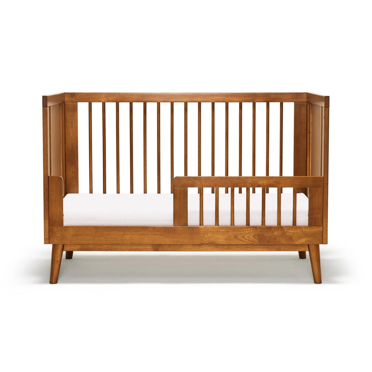 Kaya Cot Bed rail in teak on kaya cot front view