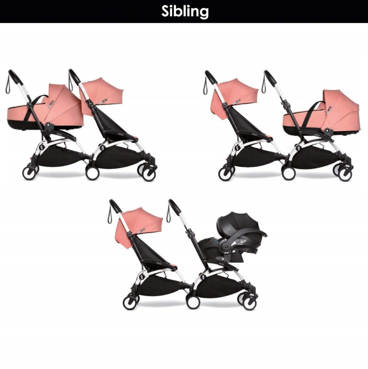Babyzen yoyo connect for twin stroller in black frame