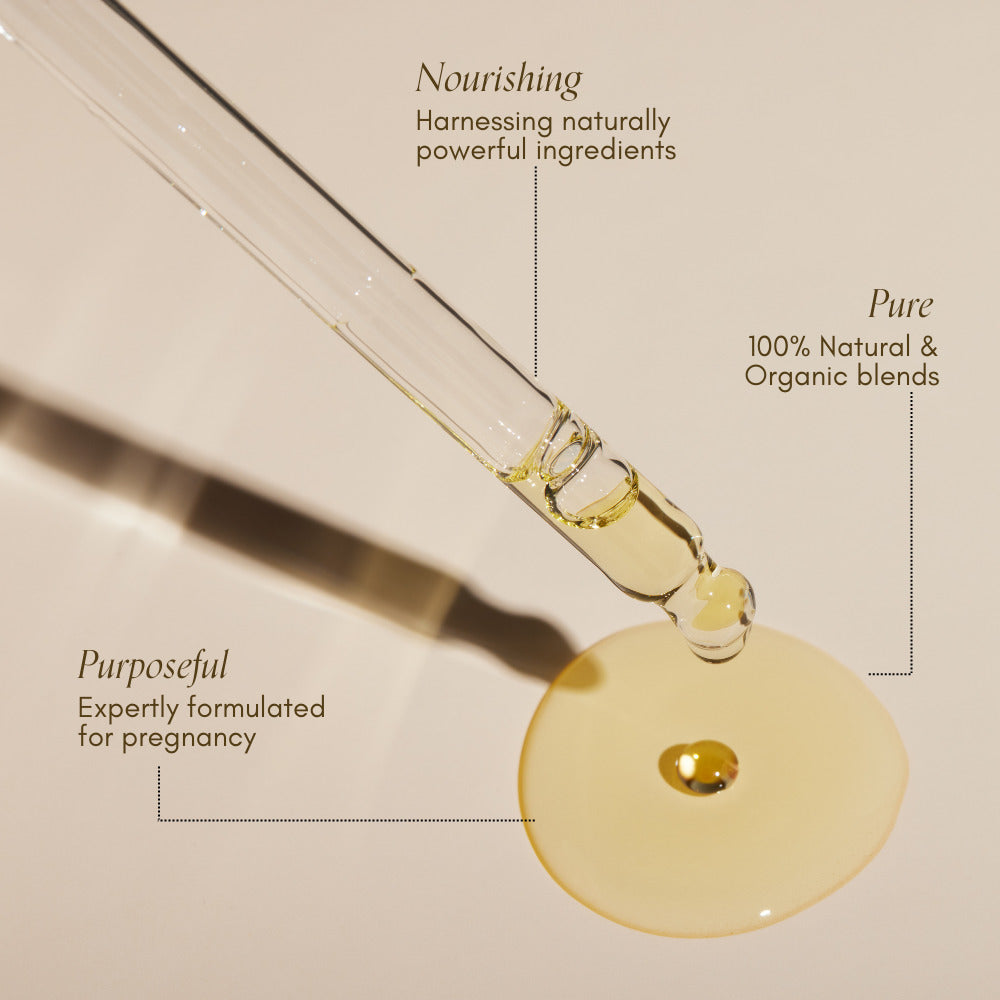 pure mama belly oil close up showing colour