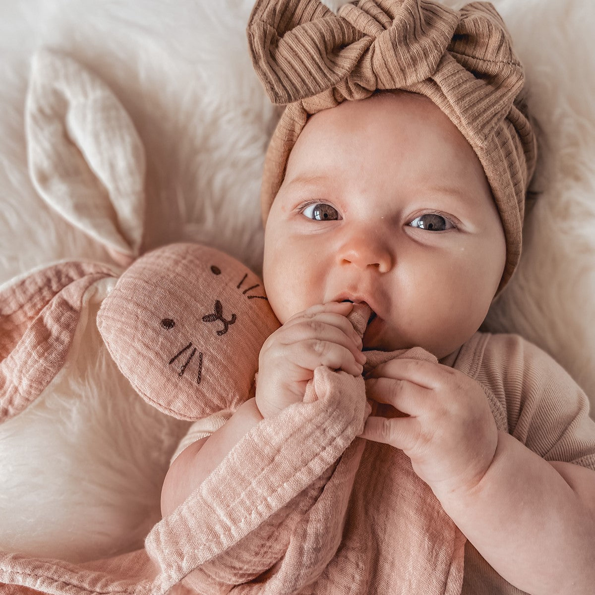 Over the Dandelions Bunny Lovey Comforter in blush
