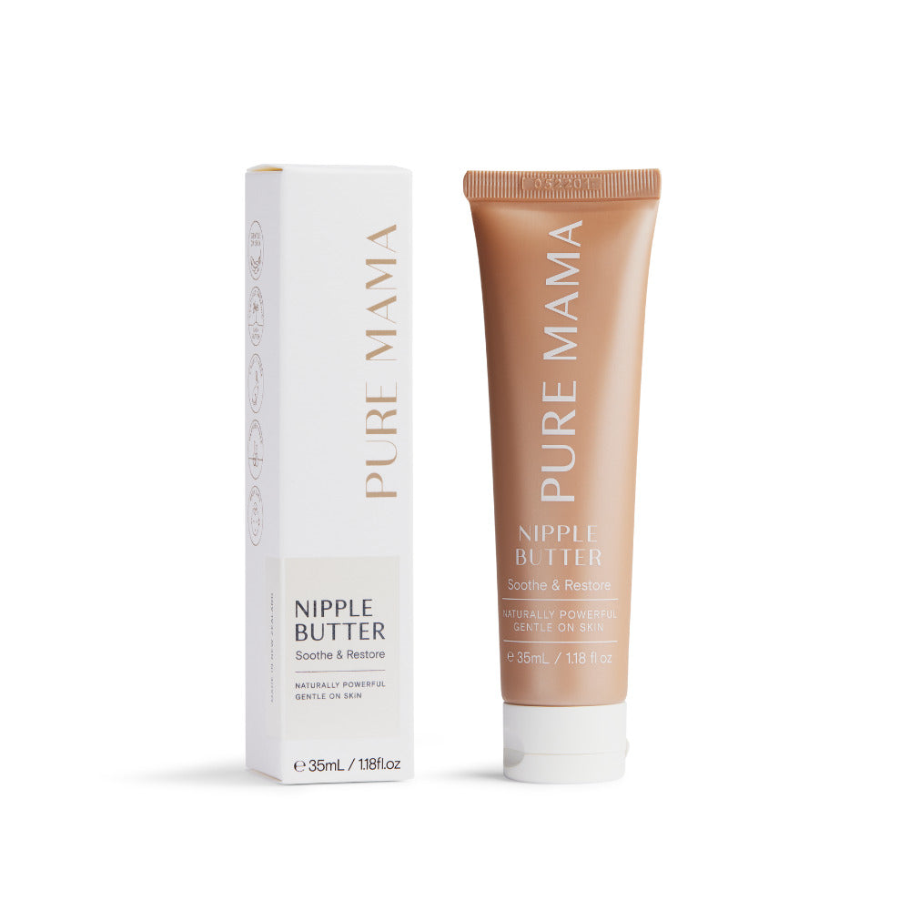 pure mama nipple butter with white packaging on white background