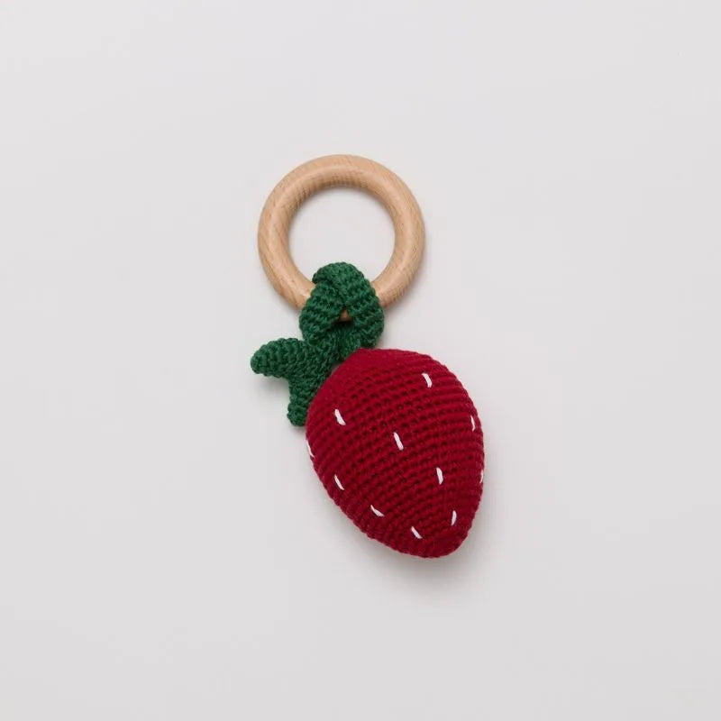 Strawberry Rattle Making Crochet Strawberry Baby Rattle Toy | Dimples NZ