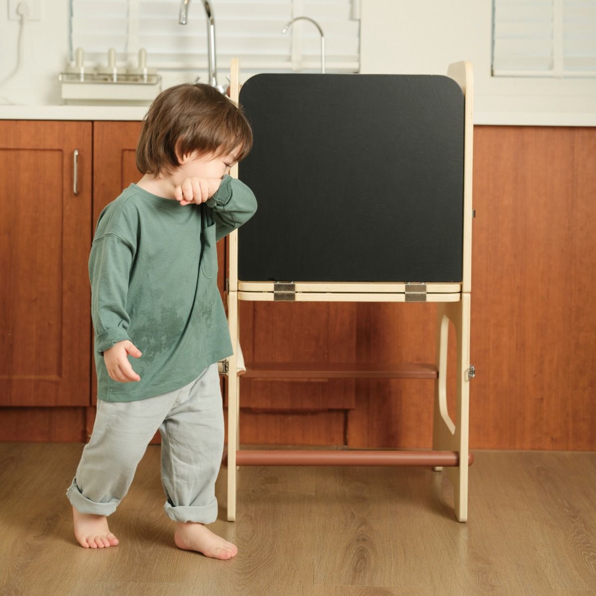 Wooden convertible tower and table for kids play