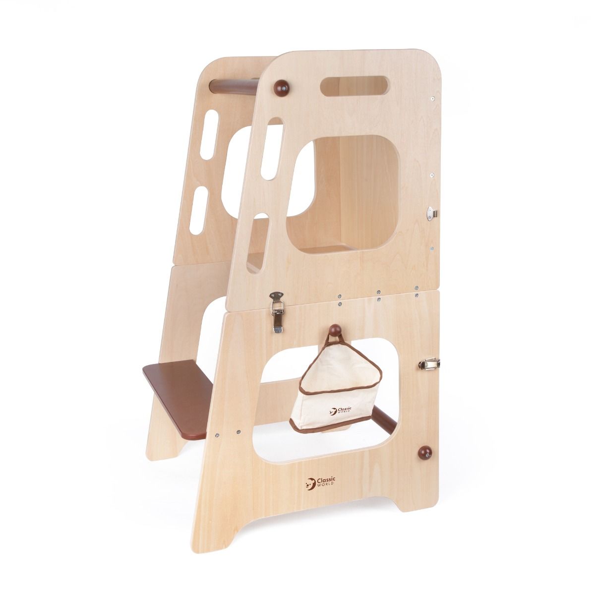 Wooden convertible tower and table for kids play side view