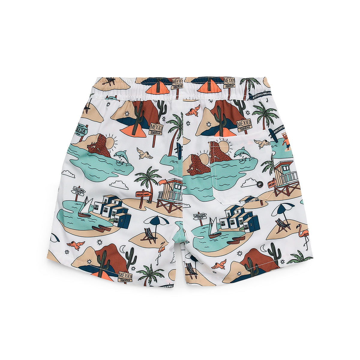 Crywolf Board Shorts with Paradise print back view 