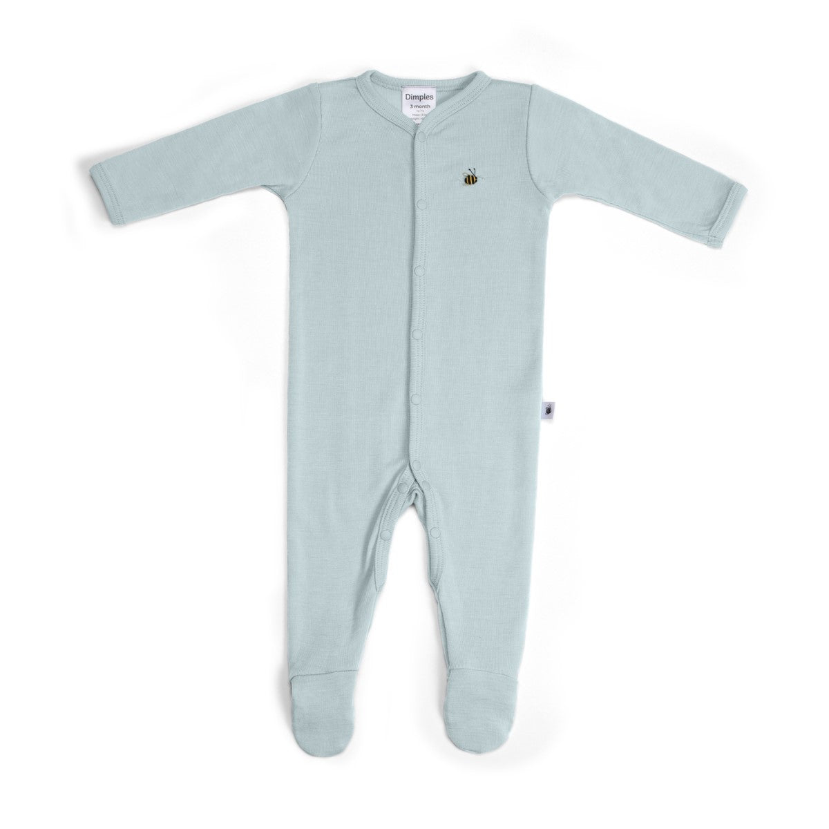 Merino baby grow with buttons with bee embroidery front view:image,small_image,thumbnail