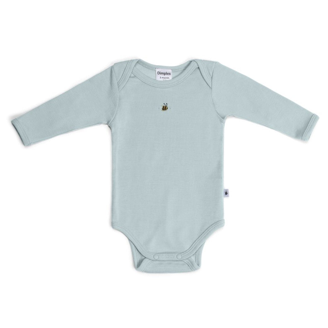 Baby long sleeve onesie front view with bee embroidery:image,small_image,thumbnail,swatch_image