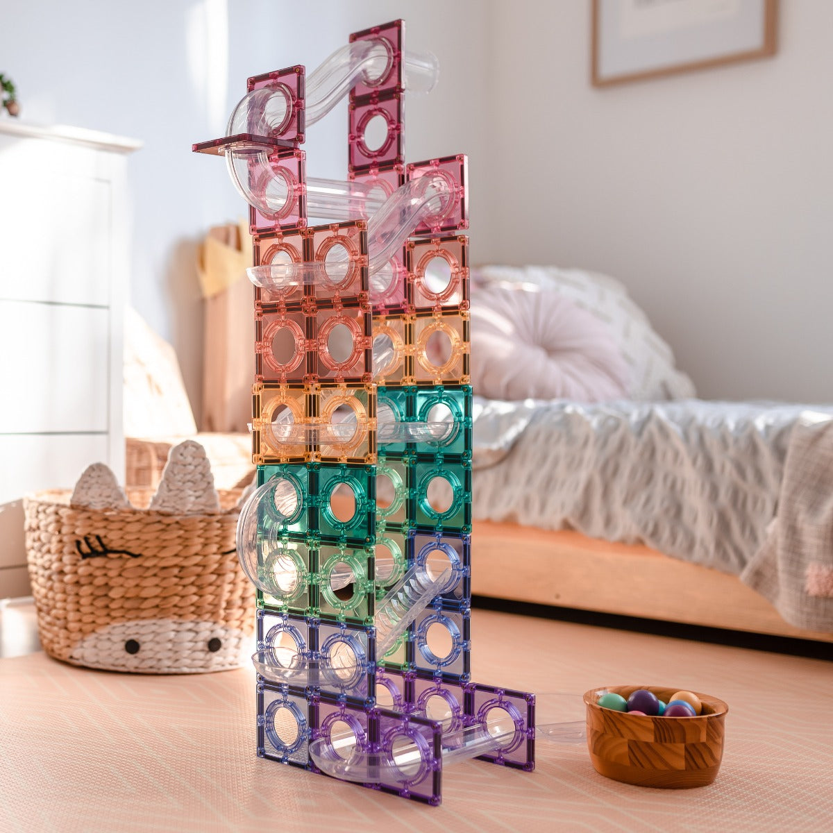 106pcs Patel Ball Run Tiles Pack tower built