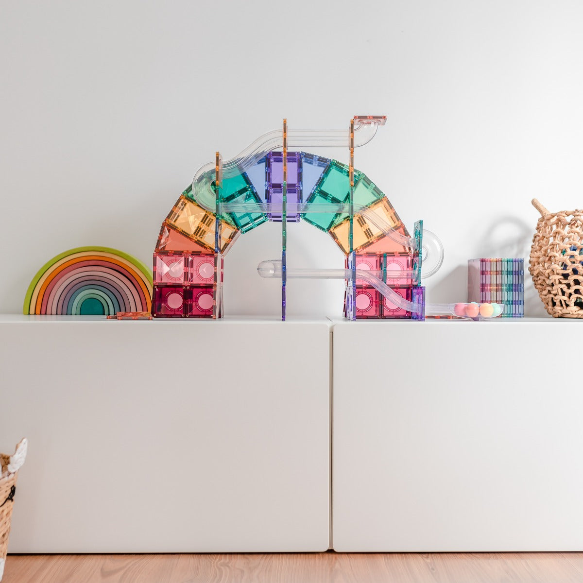 Magnetic tiles from Connetix ball track