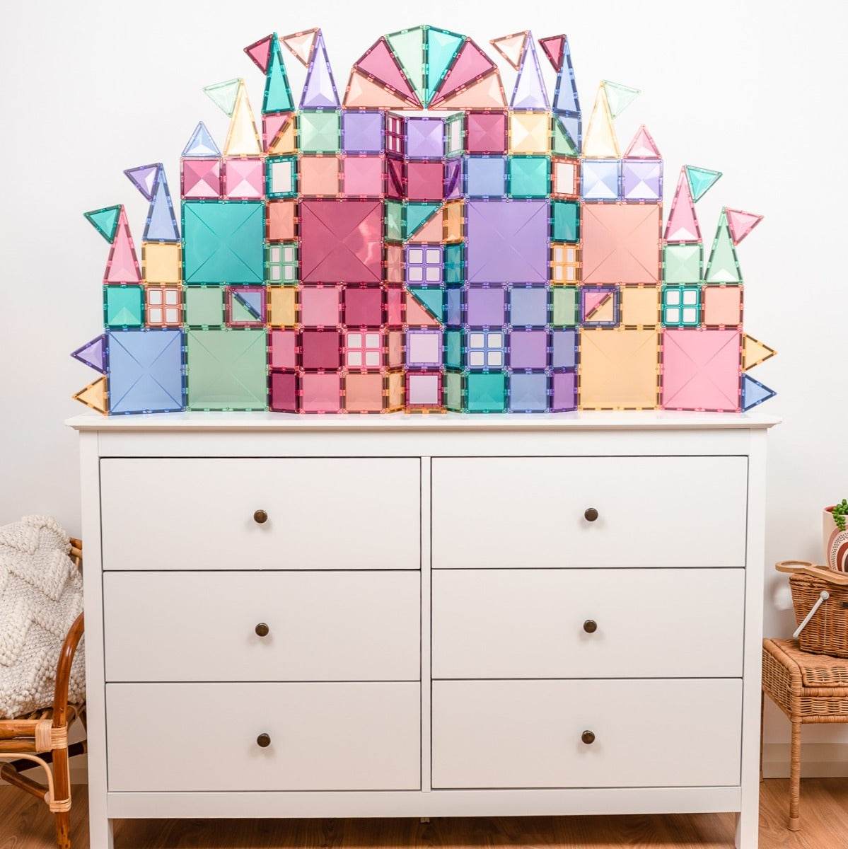 120pcs Pastel Creative Tiles Pack Castle on dresser