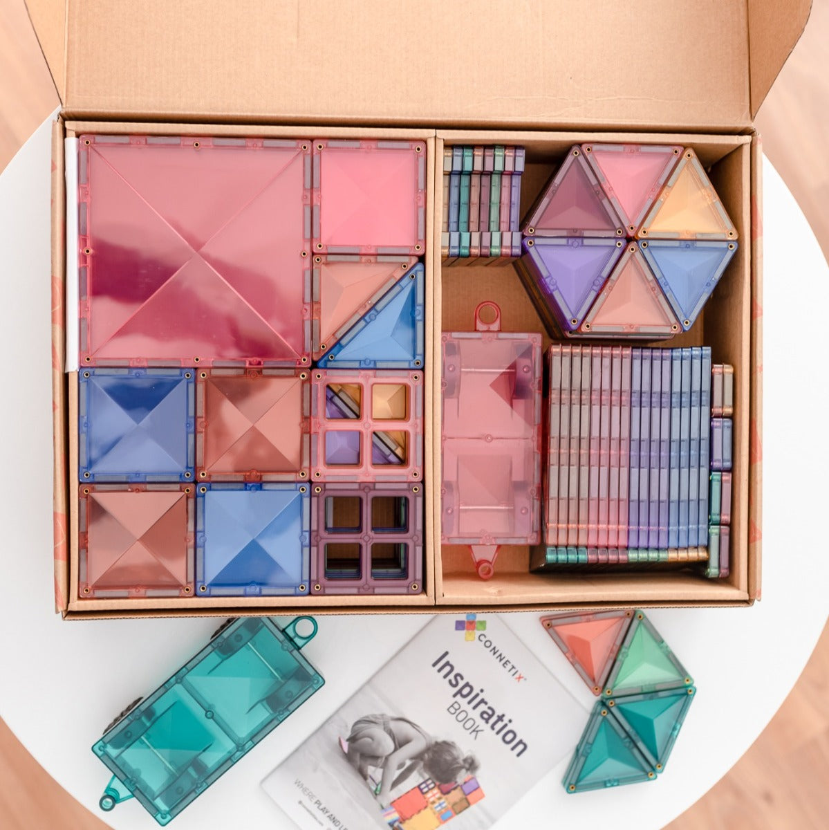 Magnetic pastel mega Tiles from connetix box