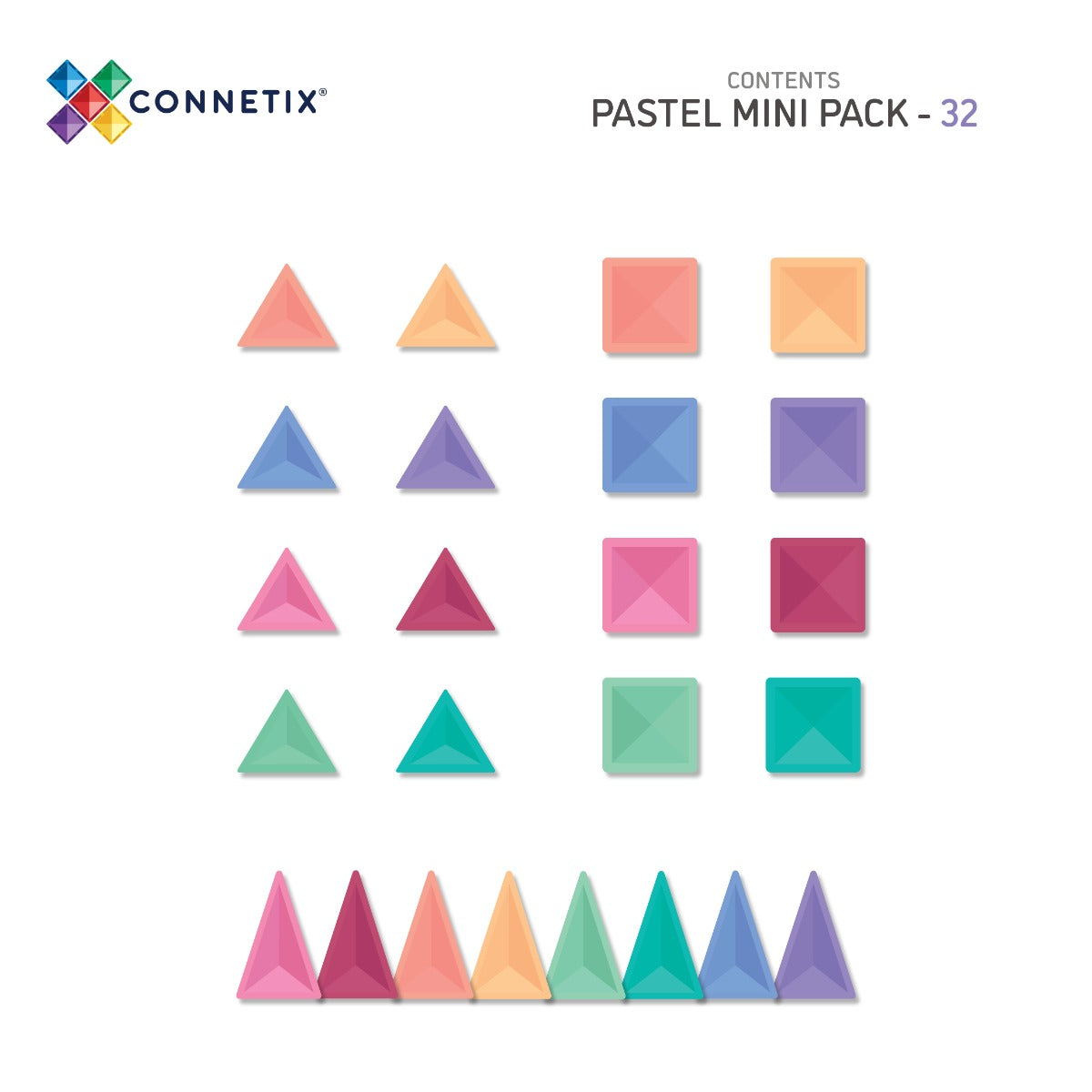 Connetix Pastel Mini Tiles Pack 32 pcs Contents image