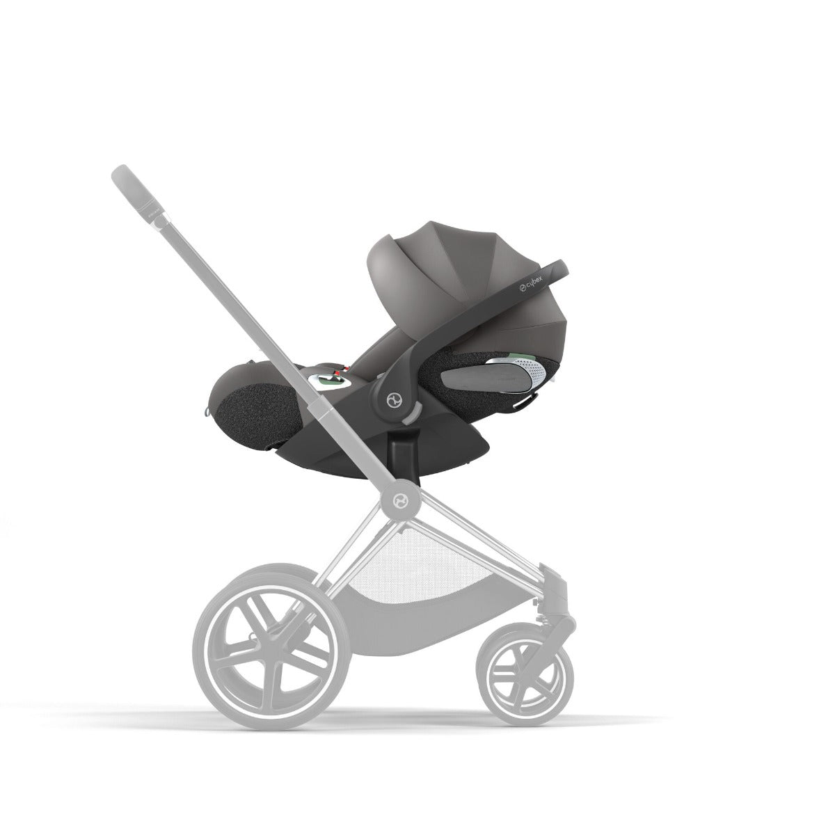 Cybex Cloud T i-size Infant Capsule in mirage grey on a stroller