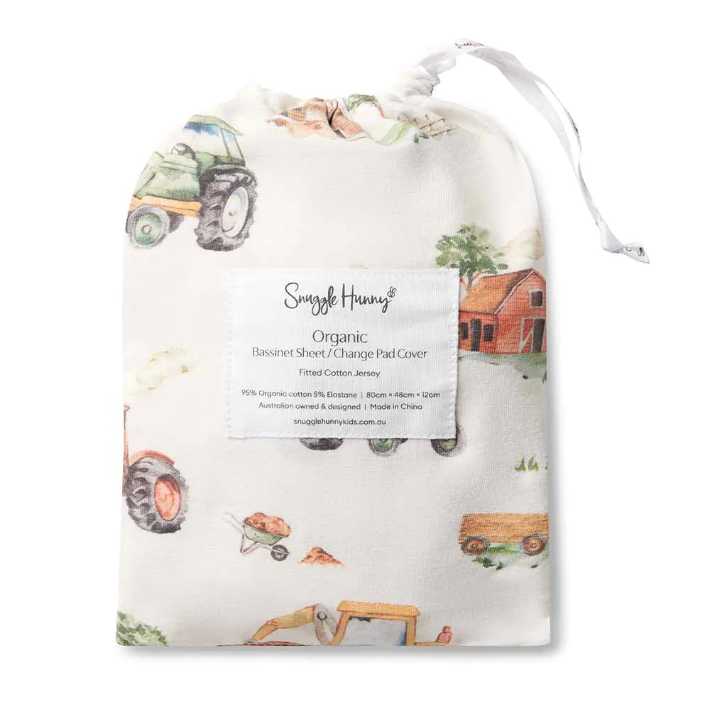 Snuggle Hunny Bassinet Sheet with Diggers and Tractors print in a cover:image,small_image,thumbnail,swatch_image
