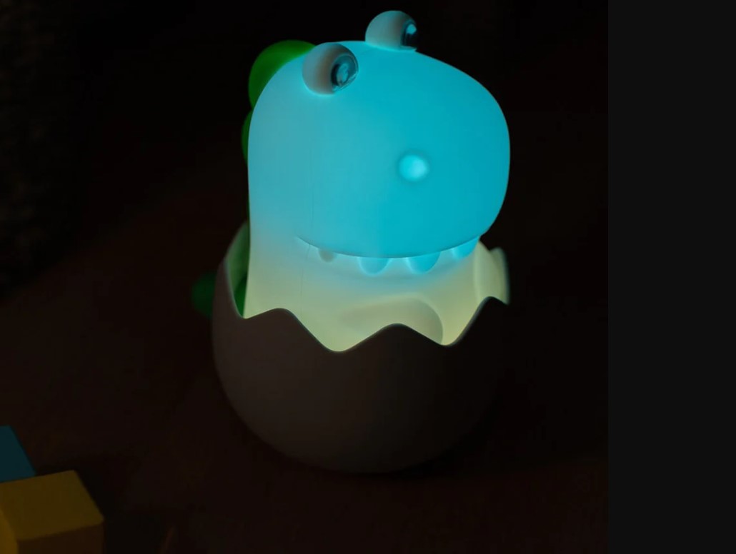 DIGGY DINO NIGHT-LIGHT by Eggy & Friends lit up in blue