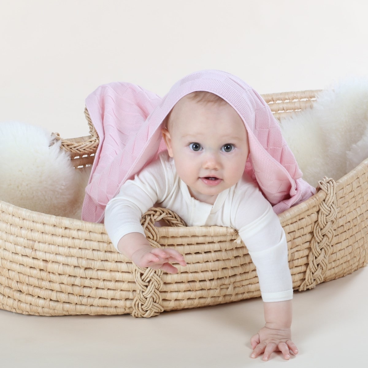 Dimples merino basket weave Blanket in Pink