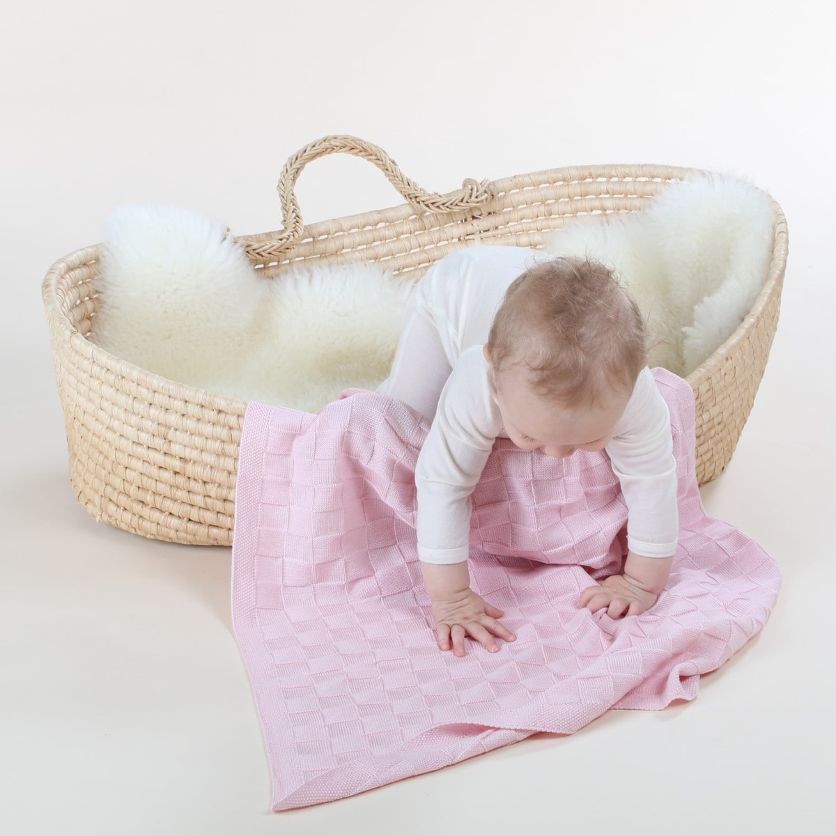 Dimples merino basket weave Blanket in Pink