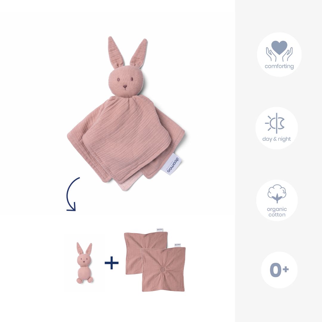 doomoo bunny detachable baby soother in pink details