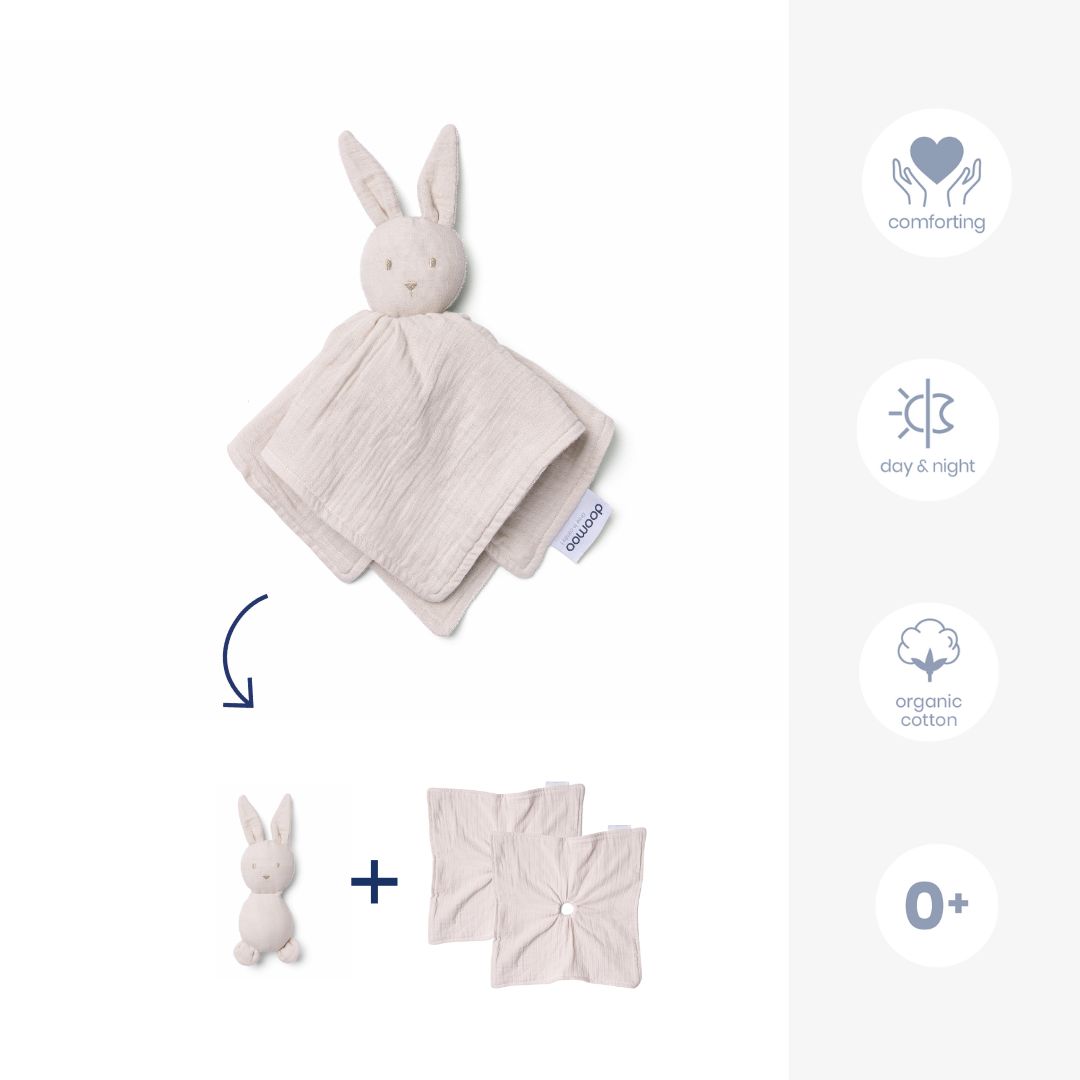 doomoo bunny detachable baby soother in almond colour details