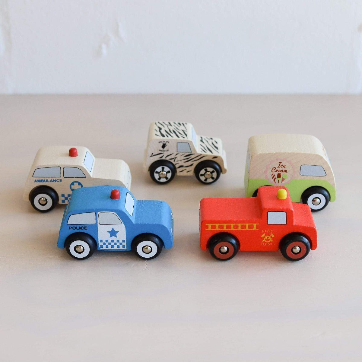 Wooden Emergency 5 Car Set, Wooden 5 Car Set, Discoveroo Wooden Emergency 5 Car Set, Discoveroo Wooden Car set