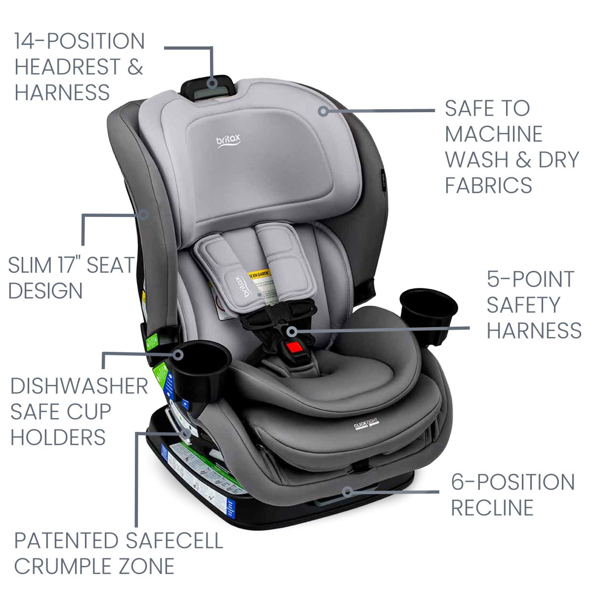 Britax Poplar Carseat in Glacier Graphite features