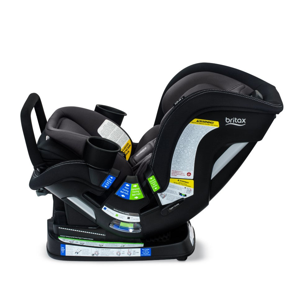 Poplar S car seat in stone onyx from Britax side and reclined view