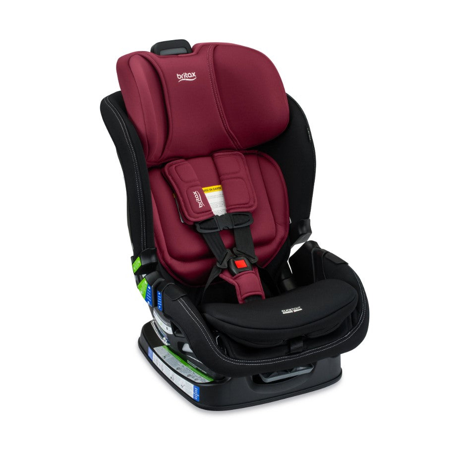 Poplar S car seat from Britax in Ruby and Onyx angled view