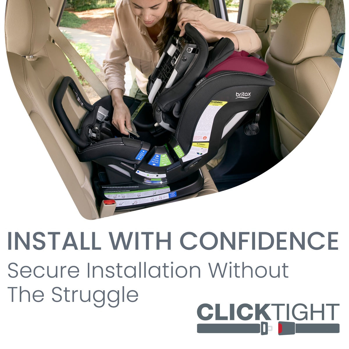 Installation sample of Poplar S car seat from Britax in Ruby and Onyx 