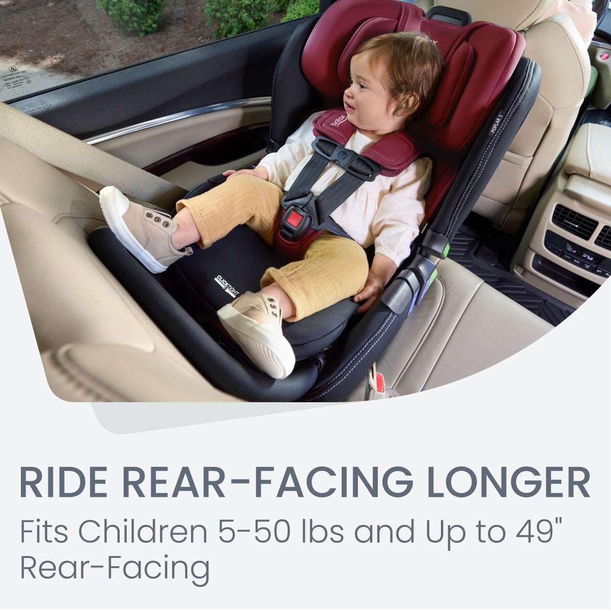 Reer facing Poplar S car seat from Britax in Ruby and Onyx in a car