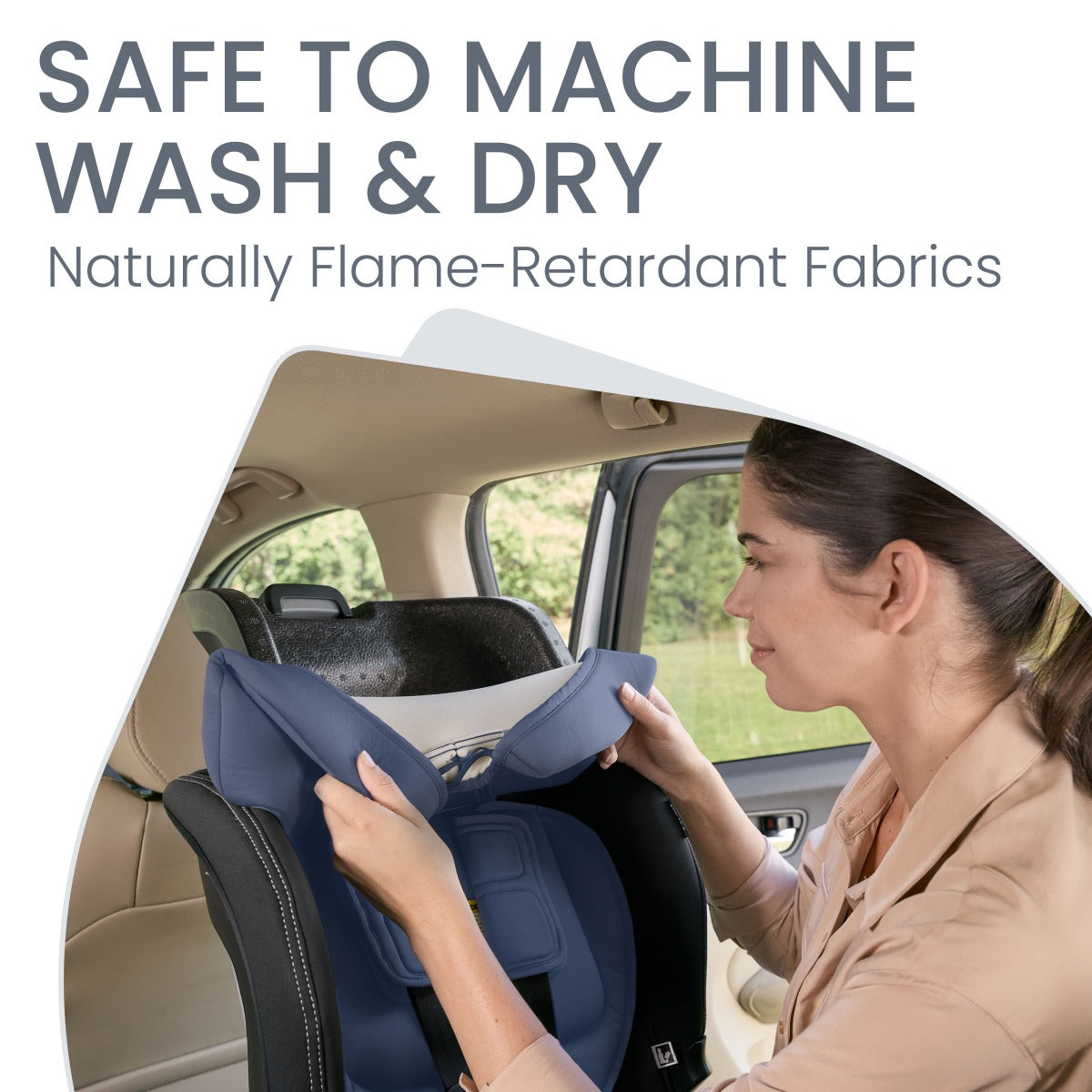Poplar S car seat from Britax in Arctic and Onyx taking cover out to wash