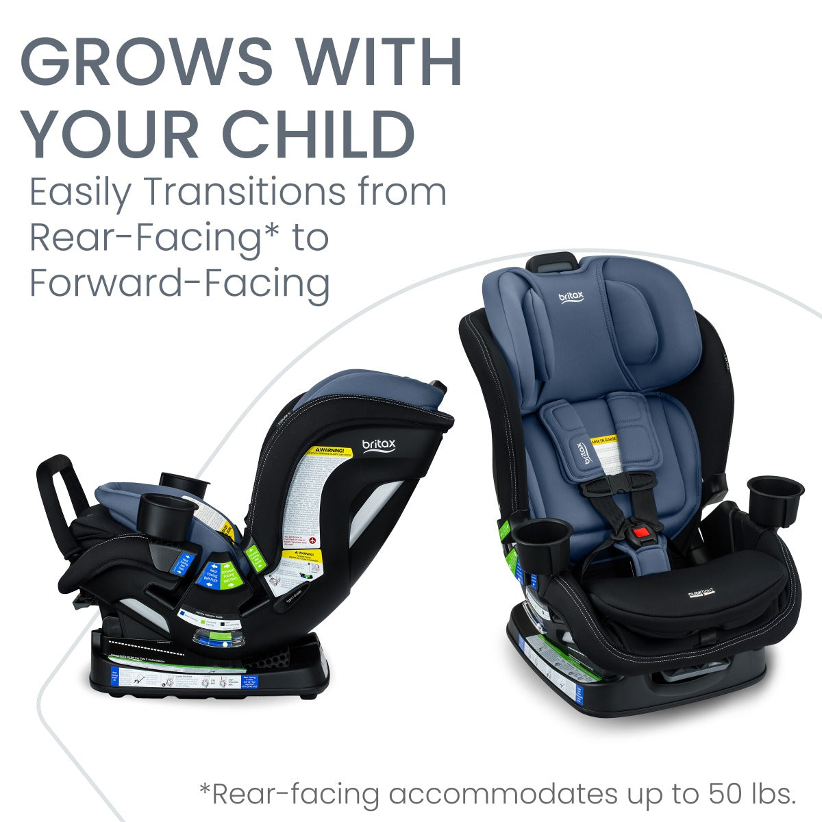 Poplar S car seat from Britax in Arctic and Onyx transitions details