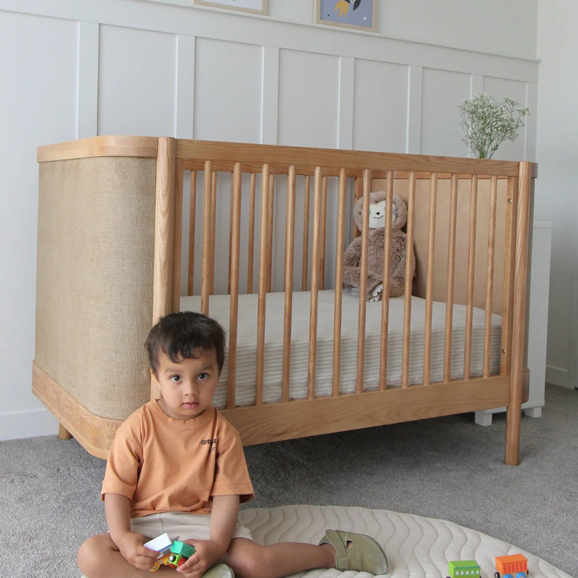 Cariboo Indi Cot Natural Ash colour in a nursery