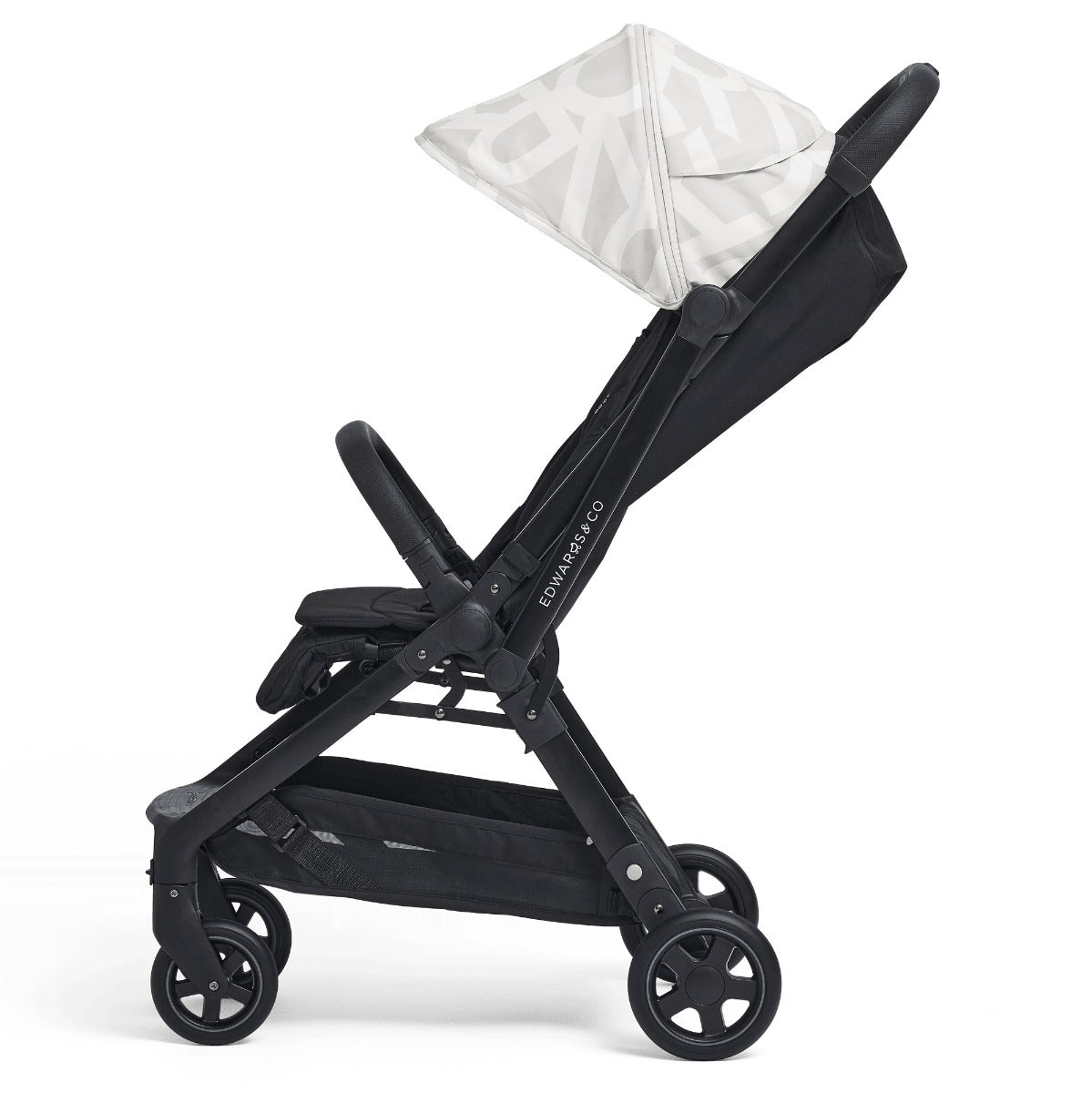 Edwards & co Lucci Stroller in Arctic white with hood up