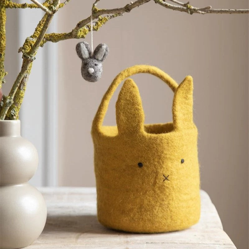 Gry & Sif easter bunny basket in ochre yellow on table