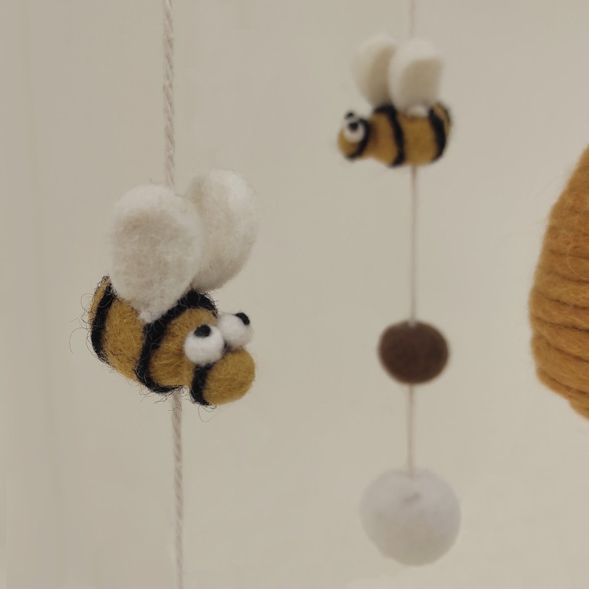 Bee theme baby crib or cot mobile from Gry & Sif, bee close up