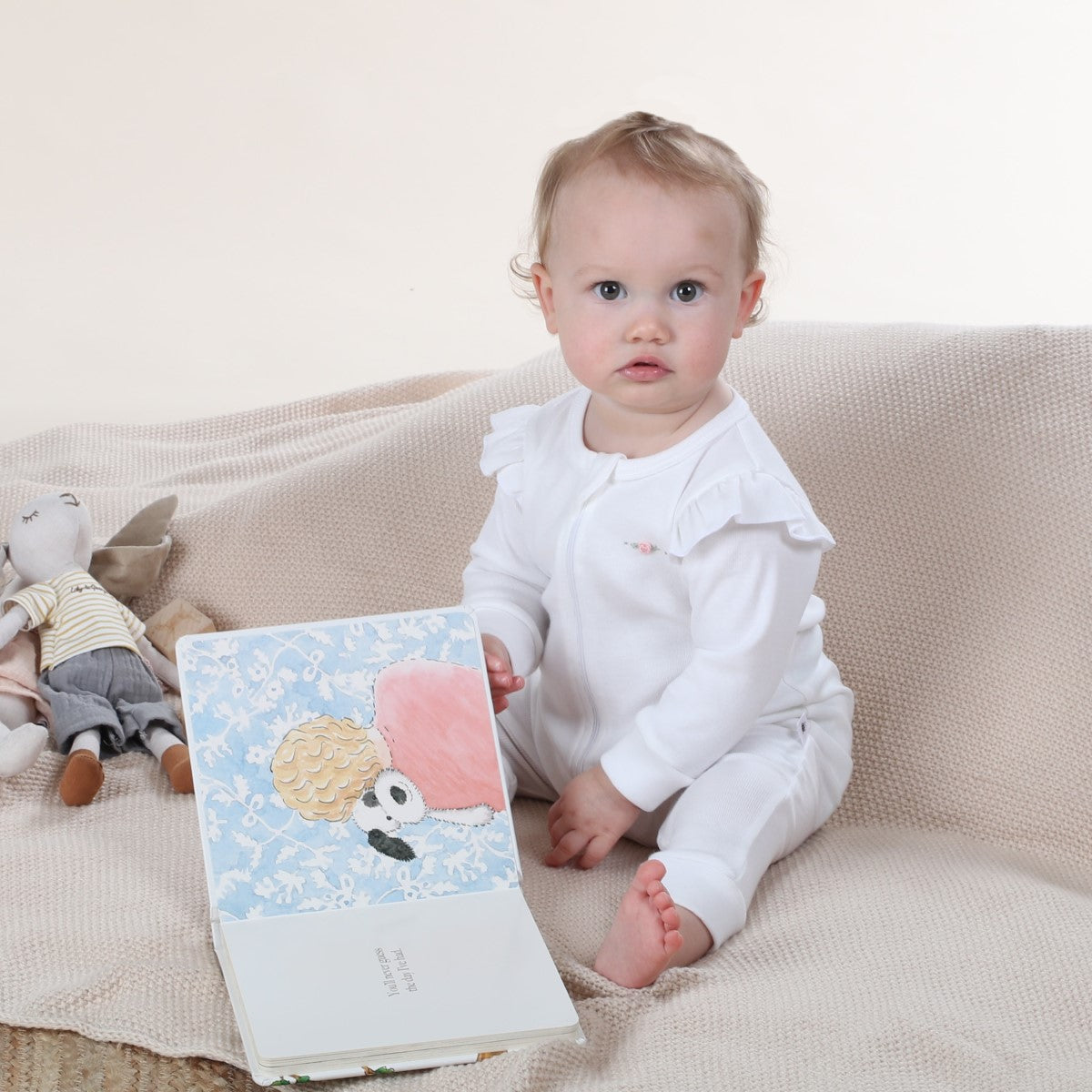 cotton frill zip baby grow in white rose dimples lifestyle