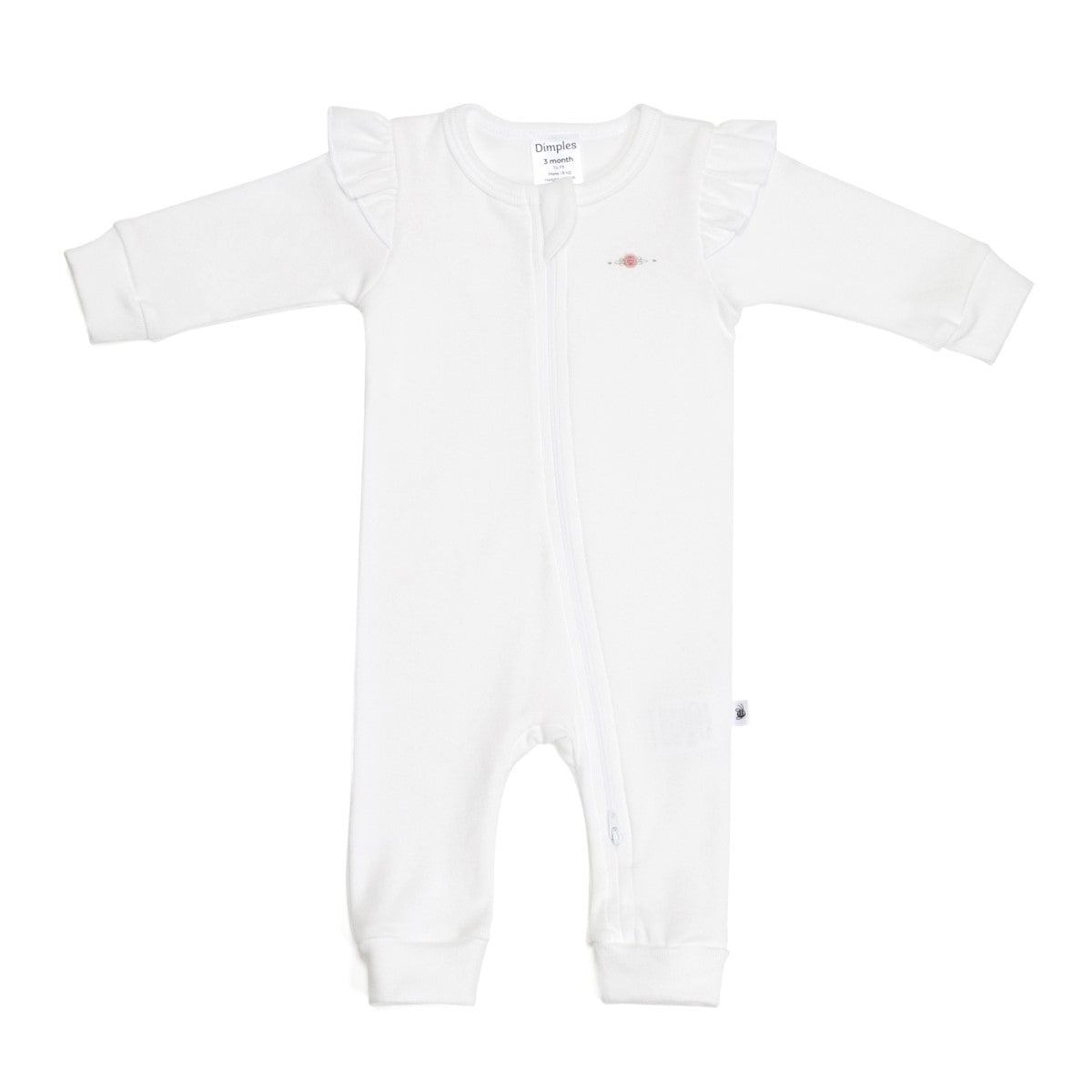 cotton frill zip baby grow in white rose dimples:image,small_image,thumbnail