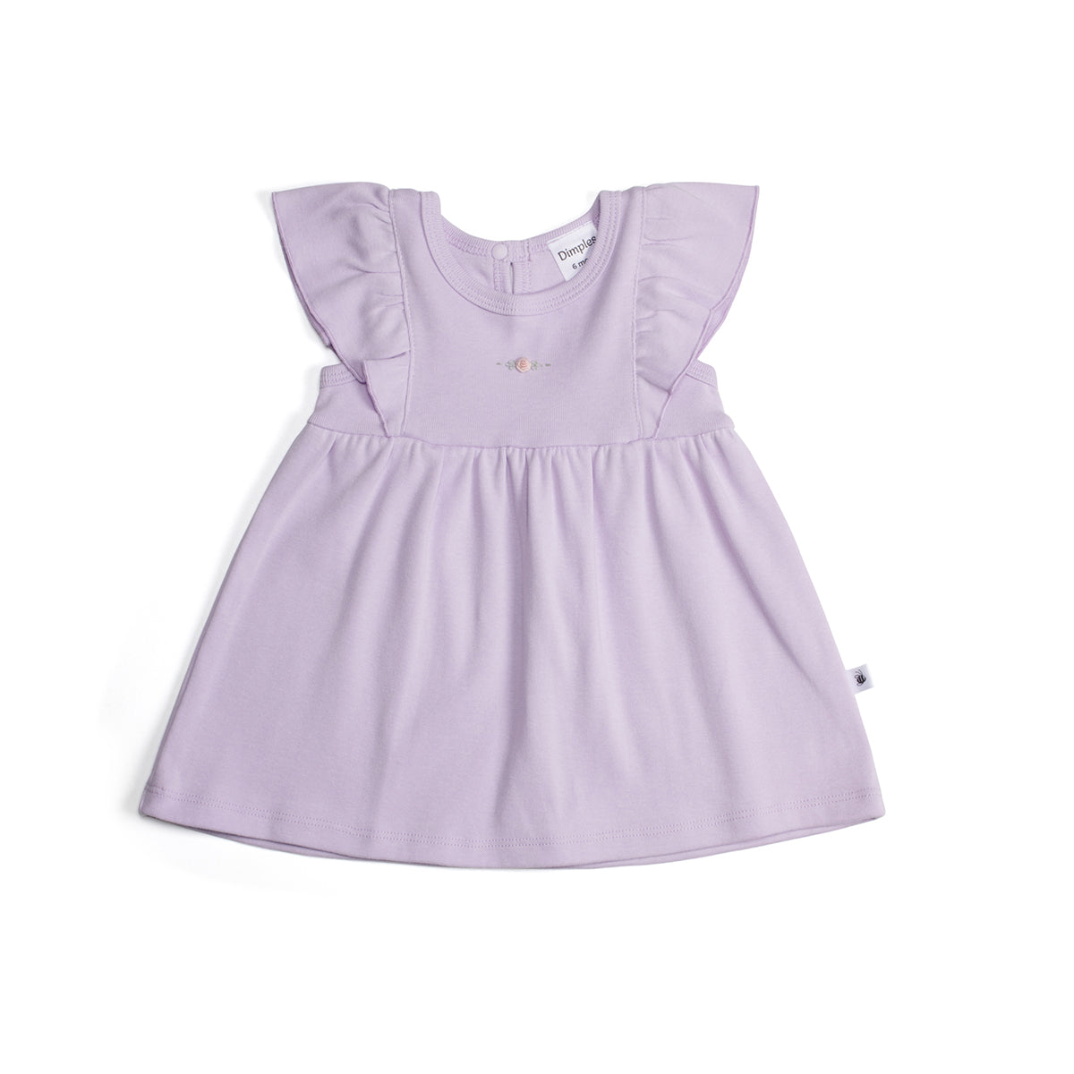 Cotton Frill Sleeve Dress in lilac with rose embroidery:image,small_image,thumbnail