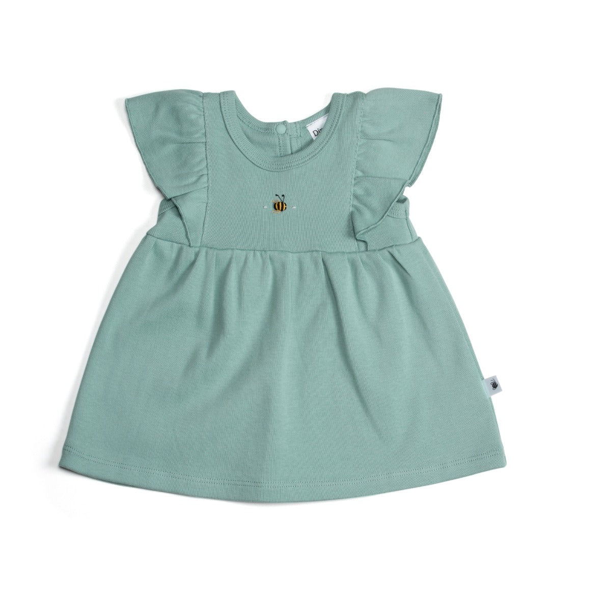 Cotton frill dress in ocean and bee embroidery:image,small_image,thumbnail