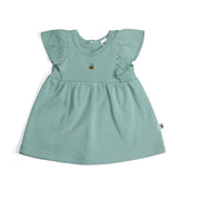 Cotton frill dress in ocean and bee embroidery:image,small_image,thumbnail