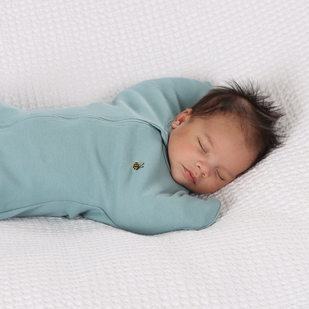Cotton Sleep Pod in Ocean color with bee embroidery