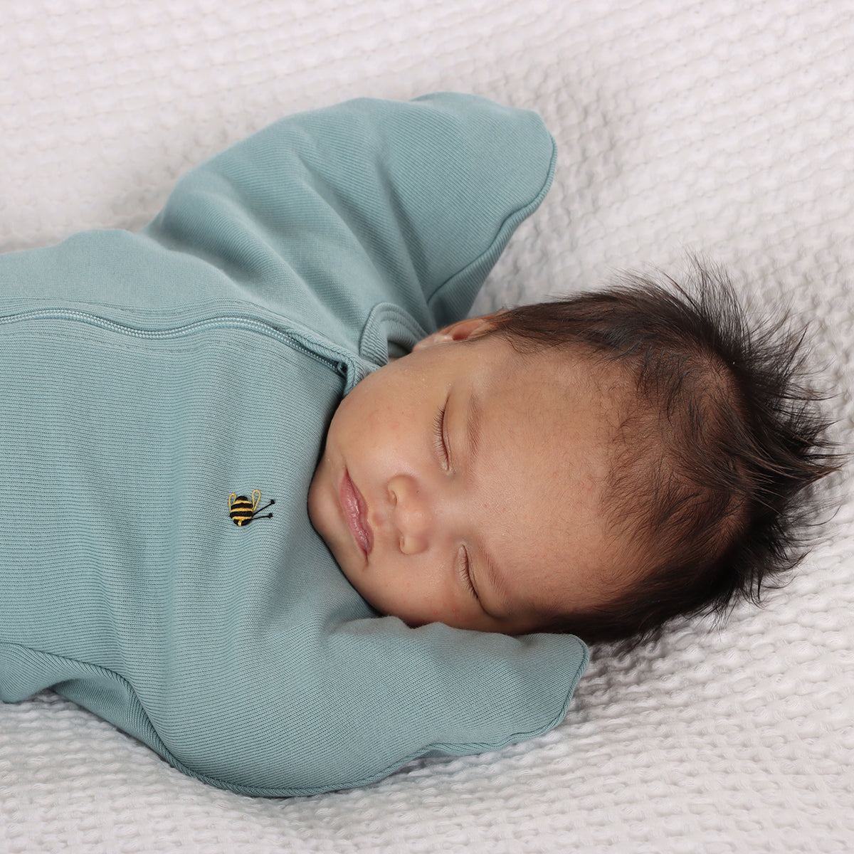 Cotton Sleep Pod in Ocean color with bee embroidery