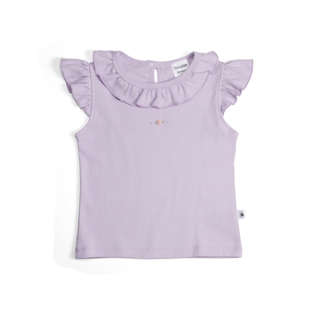 Cotton lilac frill top with rose embroidery:image,small_image,thumbnail